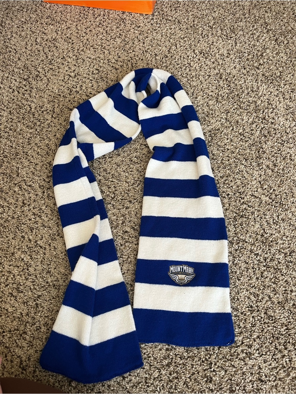 Mount Marty Blue and White Striped Knit Scarf